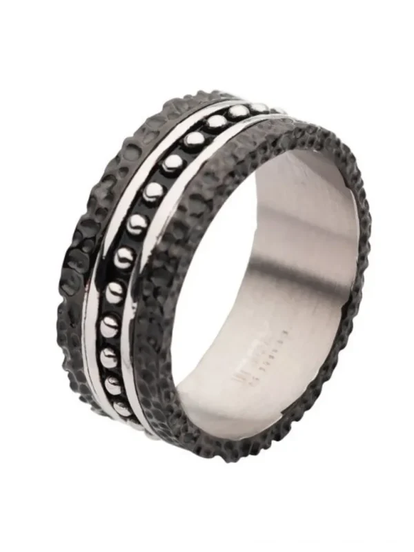 Blacksmith Hammered Ring - Sort/Solv^Inox Hot