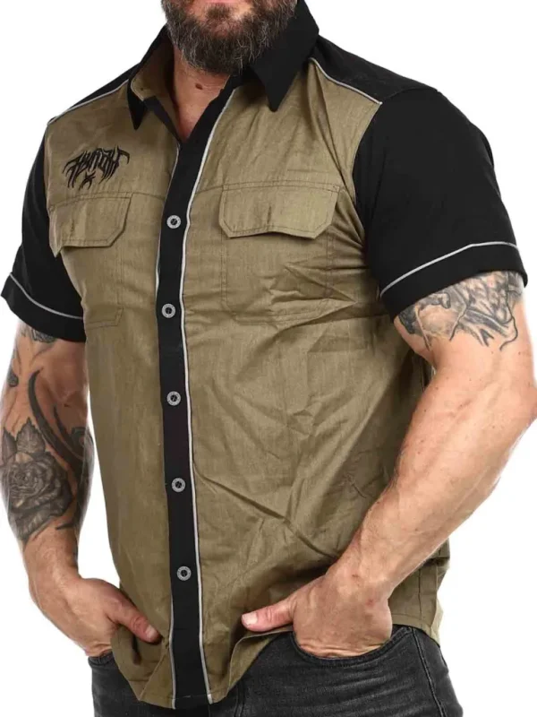 Blazon Worker Kortaermet Skjorte - Khaki^Hyraw Sale