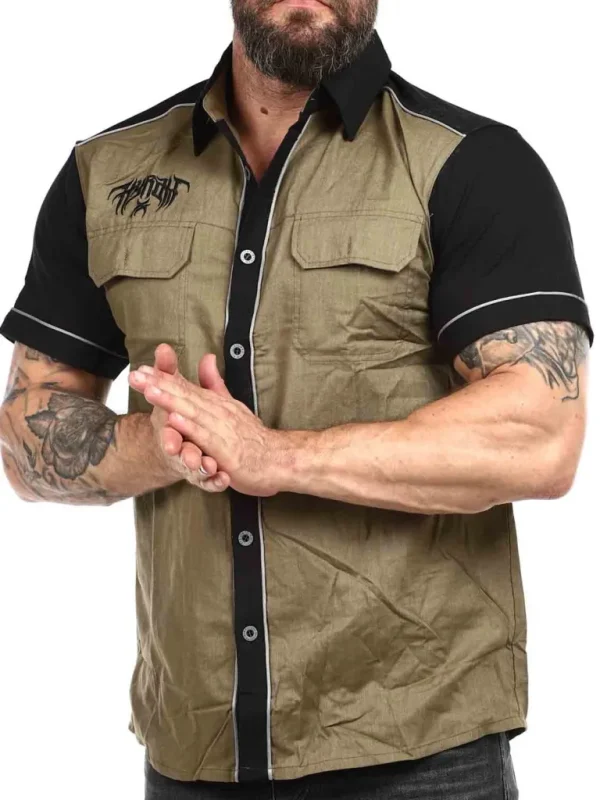 Blazon Worker Kortaermet Skjorte - Khaki^Hyraw Sale