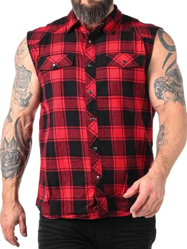 Checkshirt Sleeveless Skjorte - Rod/Sort^Urban Classics New