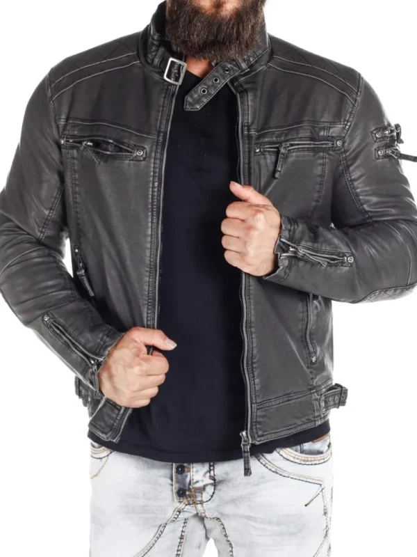 Racing Park Pu Skindjakke - Morkegra^Cipo & Baxx Fashion